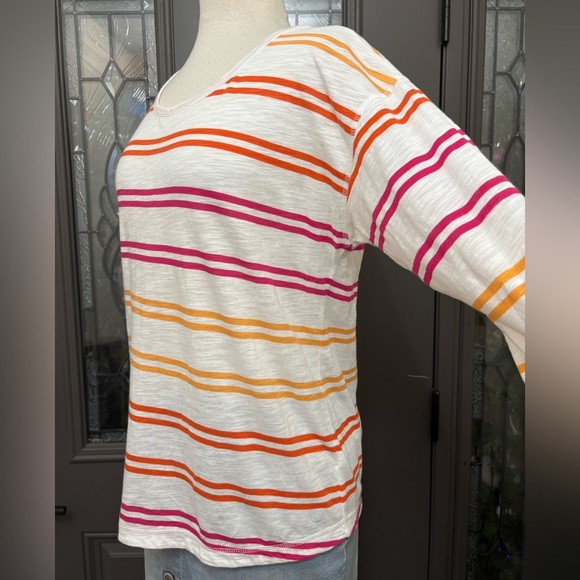T by Talbots Striped Multicolor 3/4 Sleeve Women's Tee - Picture 3 of 7